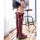 Faux Leather Fluffy Trim Over-the-knee Boots
