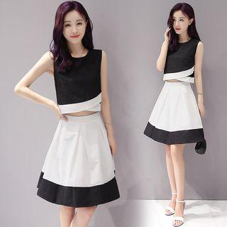Set : Panel Sleeveless Top + Skirt