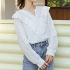 Frill Trim Lace Blouse White - One Size
