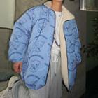 Fleece-lined Bear Print Zip-up Jacket