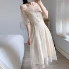 Off-shoulder Sequined Lace A-line Dress