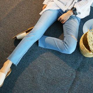 Hidden Band-waist Fray-hem Skinny Jeans