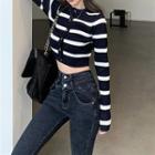 Striped Knit Top / Boot-cut Jeans