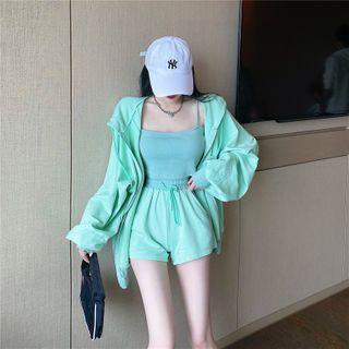 Cropped Camisole / Hooded Zip Jacket / Drawstring Shorts