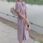 Short-sleeve Tie-side Midi Shirtdress