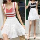 Striped Tank Top / A-line Pleated Skirt