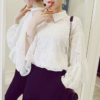 Set : 3/4 Bell-sleeve Lace Blouse + Strap Top