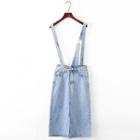 High-waist Slit-hem Irregular Denim Jumper Skirt