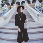 Set: 3/4-sleeve Sweater + Wide Leg Cropped Pants