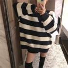 V-neck Stripe Boxy Sweater Stripes - Black & White - One Size