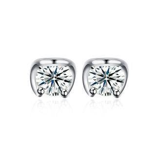 925 Sterling Silver Simple Mini Fashion Ear Studs And Earrings With Cubic Zircon Silver - One Size