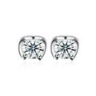 925 Sterling Silver Simple Mini Fashion Ear Studs And Earrings With Cubic Zircon Silver - One Size