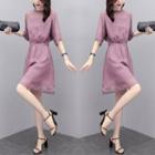 Elbow-sleeve Mini A-line Mesh Dress