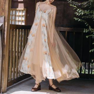 Spaghetti Strap Floral Maxi Shift Dress