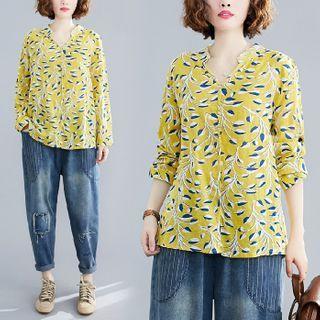 Printed Linen Shirt Yellow - One Size