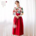 Modern Hanbok Long-sleeve Tropical Print Top