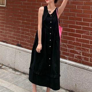 Sleeveless Frill Trim Midi Shift Dress