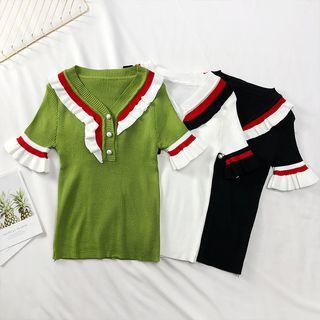 Ruffled-trim Summer-knit Top