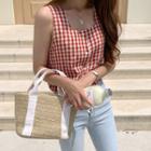 Square-neck Sleeveless Gingham Blouse Red - One Size