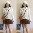 Button-up Cable Knit Cardigan / Pleated A-line Skirt / Set