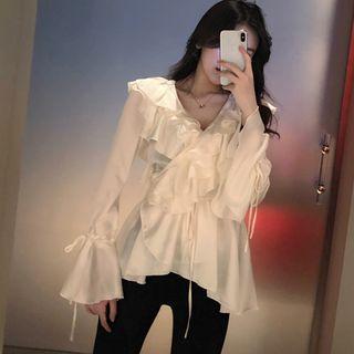 Ruffled Bell-sleeve Peplum Blouse