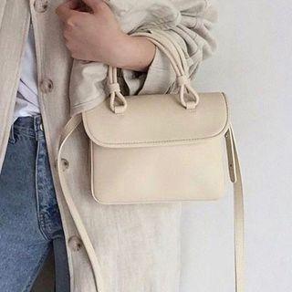 Faux Leather Top Handle Crossbody Bag White - One Size