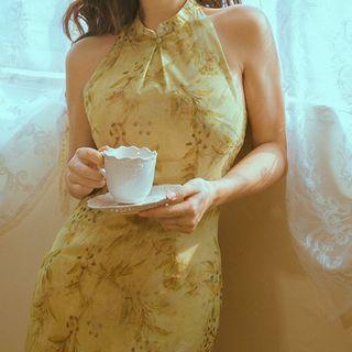 Sleeveless Lace Panel Floral Slit-side Maxi Dress