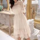 Sheer Elbow-sleeve A-line Dress
