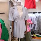 Set: Short-sleeve Blazer + Mini A-line Pleated Skirt