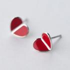 Sterling Silver Heart Stud Earring 1 Pair - Black - One Size