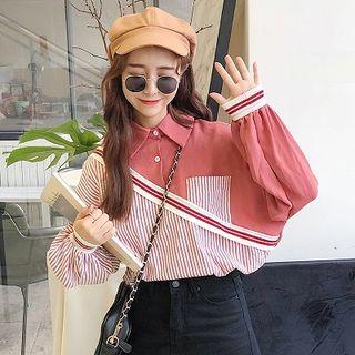 Striped Panel Polo Neck Pullover Red - One Size