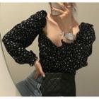 Floral Print Ruffled Blouse Black - One Size