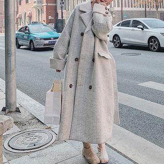 Double Breasted Tweed Sashed Coat