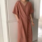 Short-sleeve Tie-front Midi Dress