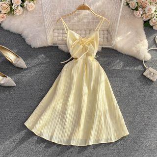 Plain Pleated Chiffon A-line Dress