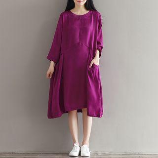Plain Pocketed Long Sleeve Midi Dress
