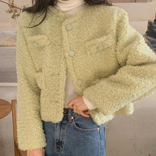 Fluffy Button-up Jacket Light Grass Green - One Size