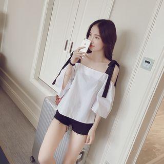 3/4-sleeve Off Shoulder Tied Top