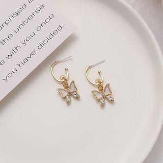 Butterfly Drop Ear Stud 1 Pair - 925 Silver - Earrings - One Size