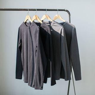 Round-neck Fleece-lined Long-sleeve Top