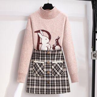 Mock-neck Sweater / Plaid Skirt / Set