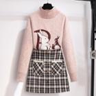 Mock-neck Sweater / Plaid Skirt / Set
