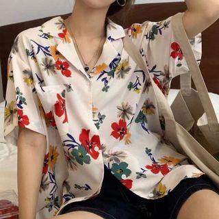 Short-sleeve Oversized Floral Shirt White - One Size