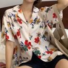 Short-sleeve Oversized Floral Shirt White - One Size