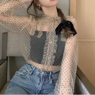 Dot Mesh Blouse Almond - One Size