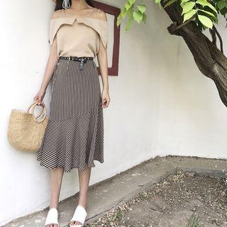 Striped High-waist Skirt With Belt