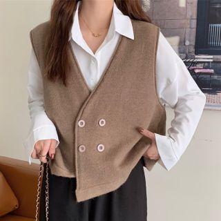 V-neck Double-breasted Vest / Plain Shirt