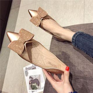 Bow-accent Pointed Faux Leather Flats