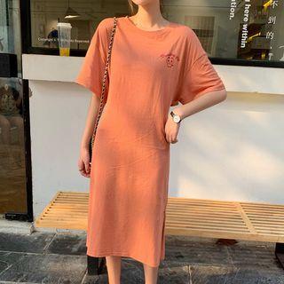 Elbow-sleeve Letter A-line Midi T-shirt Dress