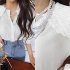 Frilled Lace-collar Pintuck Blouse Ivory - One Size